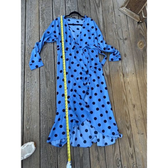 Cooper St Polka Dot Long Sleeve Frill Midi Blue Dress w/Ruffle Hem, Size XL - Picture 3 of 8